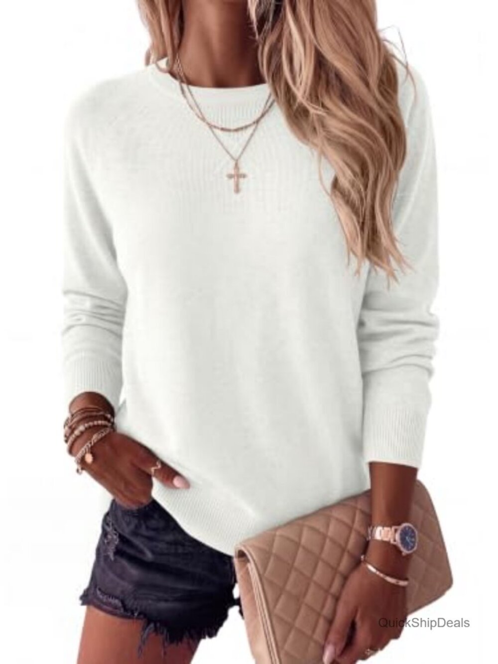 Womens Lightweight Knit Crew Neck Long Sleeve Pullover Fall Sweater